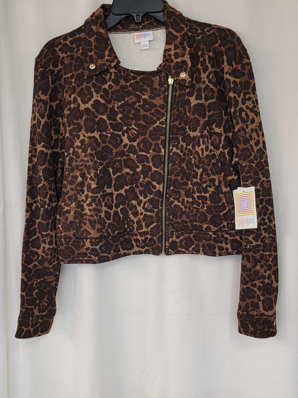 LuLaRoe Leopard Print Jean Jacket in Brown and Dark Brown